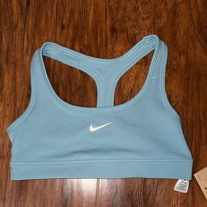 Nike Light Blue Racerback Sports Bra with White Swoosh